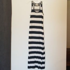 Gray and white striped maxi dress